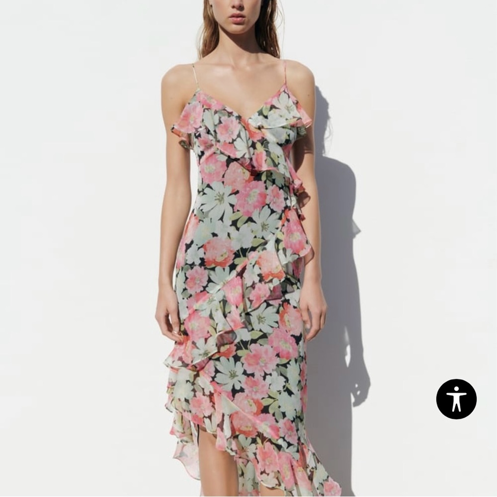 ZARA Floral Asymmetrical Dress